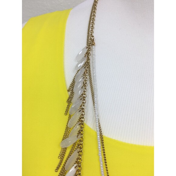 Bay to Baubles Long Necklace Rhionna Opal Fringe Gold-tone White Chains NWT - Picture 9 of 9